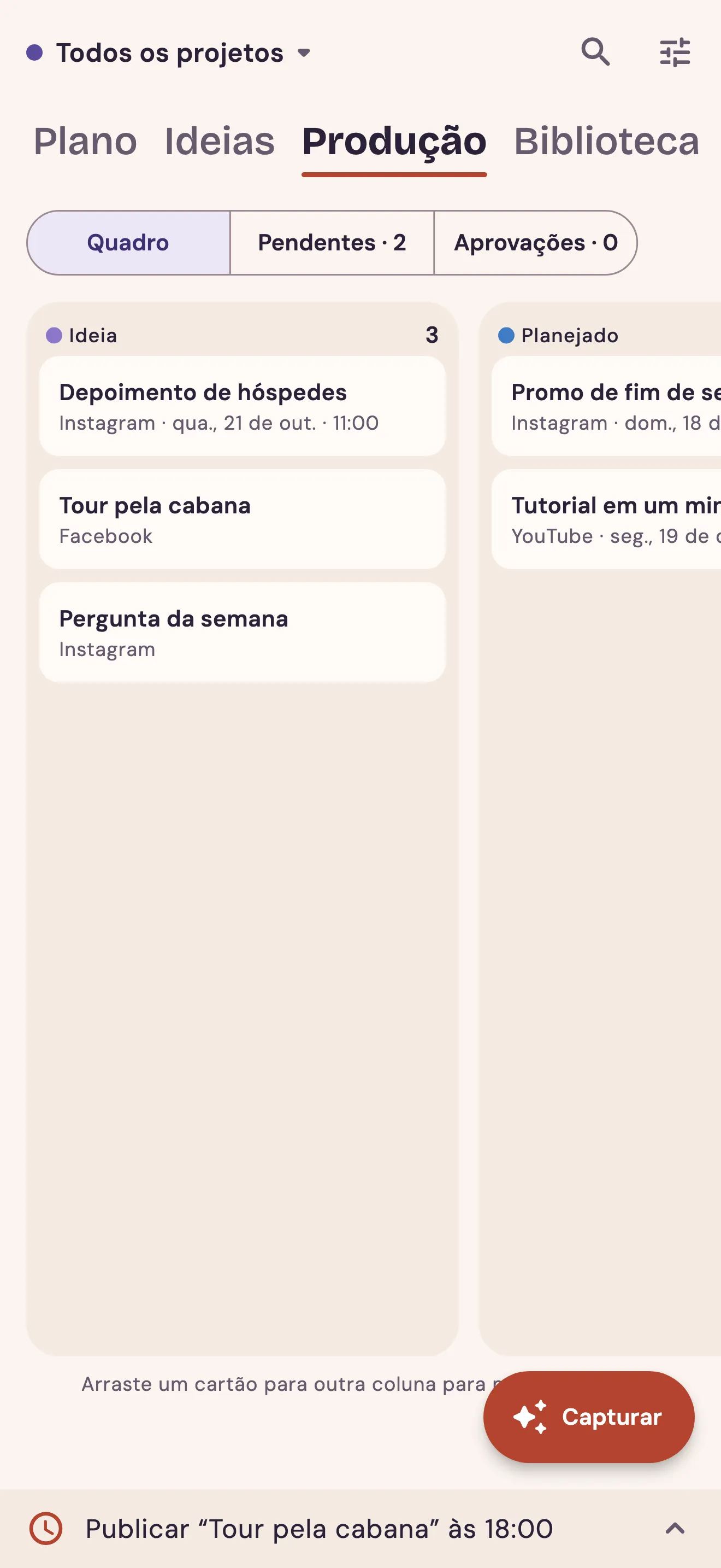 Quadro de produção por status