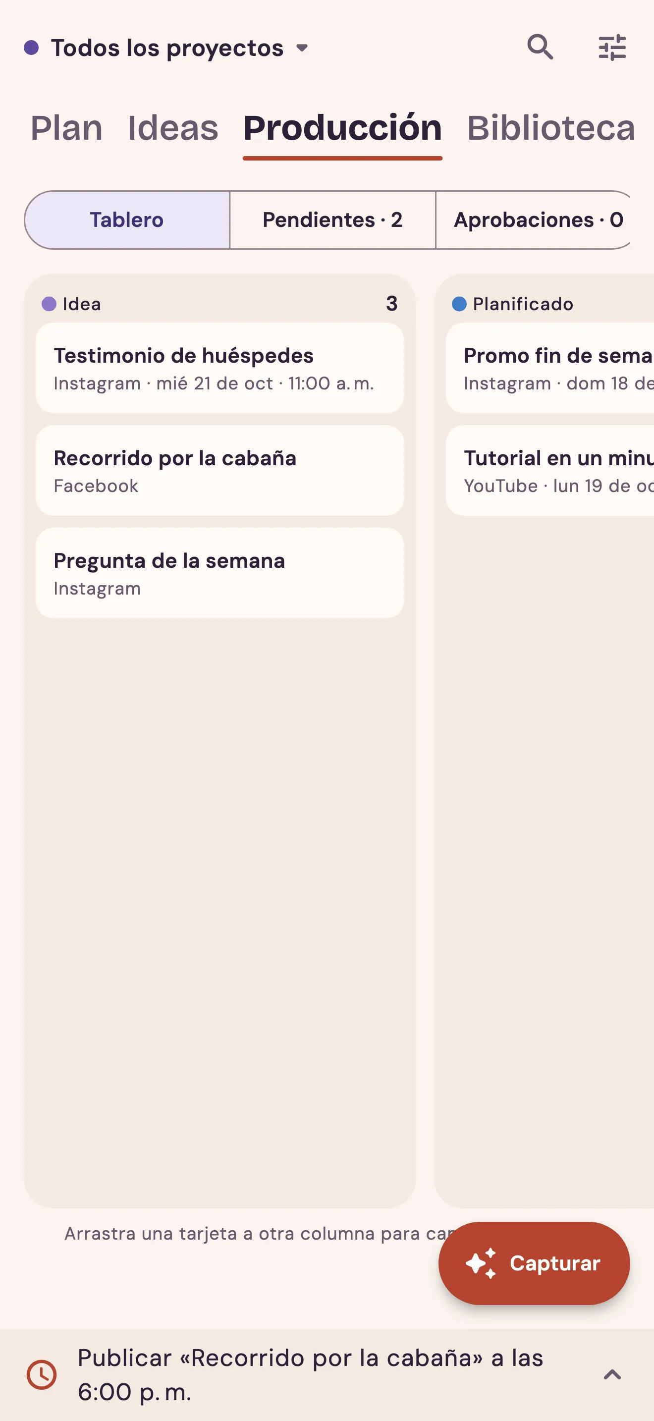 Tablero de producción por estados